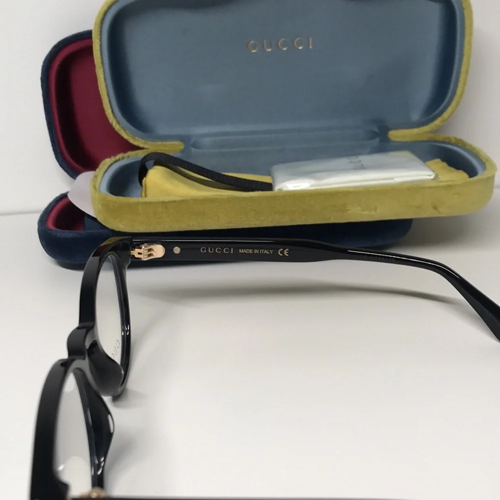 New Authentic Gucci GG0827O 001 Black Round Eyeglasses